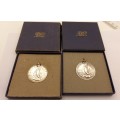 Pair of 1945 Royal Mint Pretoria, Union Defence Force .925 Sterling Silver Shooting Medals - Boxed