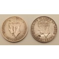 1937 and 1944  East Africa (.250 Silver) 50 Cents - George VI- Circulated