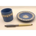 Vintage Blue `Wedgwood` Jasperware  Small Jar  60x60mm and Plate 112mm
