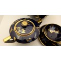 6pc Vintage STAR Cobalt and Gold Tea set , Pot and Sugar Bowls with Lids and Duo, sugar bowl chipped