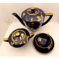 6pc Vintage STAR Cobalt and Gold Tea set , Pot and Sugar Bowls with Lids and Duo, sugar bowl chipped