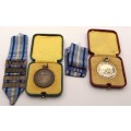Vintage 1930's ROYAL LIFE SAVING SOCIETY medals BRONZE and SILVER(Sterling) with Ribbons Issued