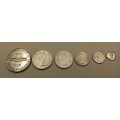 1960 Union Of South Africa 6 x (Silver.500) coin set 3D,6D,1s,2s,2½s and 5 Shilling- Circulated