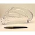 1996 DHL Glass / Crystal DOLPHINS Paperweight 109x210x30mm  885 grams