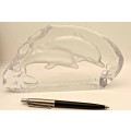 1996 DHL Glass / Crystal DOLPHINS Paperweight 109x210x30mm  885 grams
