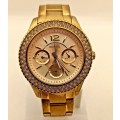 Fossil 5ATM ES3590 Stella Rose Dial Gold-tone Stainless Steel Ladies Quarts Watch- Working
