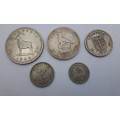 1964 Rhodesia coins 25c(2½ Shillings ),20c( 2 Shillings),10c(1 shilling)sixpence and 3 pence