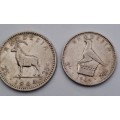 1964 Rhodesia coins 25c(2½ Shillings ),20c( 2 Shillings),10c(1 shilling)and sixpence
