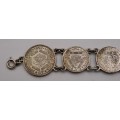 Vintage South Africa  SILVER Coin Bracelet (1952-1954 - 6 x Tickey`s and 3 x Six pence)20,84 Gram