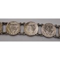 Vintage South Africa  SILVER Coin Bracelet (1952-1954 - 6 x Tickey's and 3 x Six pence)20,84 Gram