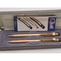 Vintage QUILL 1/20 14KT Gold filled pen and Pencil set in Case -USA- Standard bank Branded