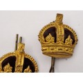 2 x British Kings Crown Badges /Pins 25x26mm