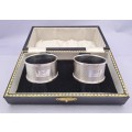 Pair of Vintage 1967&1968 Hallmarked STERLING SILVER napkin Rings Boxed-Engraved