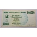 2007 Zimbabwe 500 000 Dollars Bearer Cheque