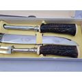 Antique horn handled three piece carving set in original box-Sheffield England