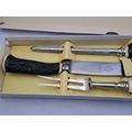 Antique horn handled three piece carving set in original box-Sheffield England