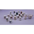 Lot of 22 Items - 21 Vintage Thimbles -plus 1 Miniature Cup (Doulton, spode etc. )