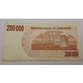 2007  Zimbabwe 200 000 Dollars Bearer Cheque