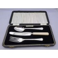 1944 Sterling Silver Hallmarked Christening Cutlery set -Boxed - excellent-Berlingham England.