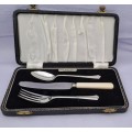 1944 Sterling Silver Hallmarked Christening Cutlery set -Boxed - excellent-Berlingham England.