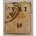 1890-1891 Orange Frij Staat- Half Penny-Orange River Colony-V.R.I overprint-used