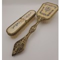 Pair of Vintage Embroidered Brass dressing Table brushes
