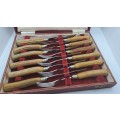 Antique 12pc Joseph Rodgers Staghorn Handle Steak Knife and forks -Boxed see condition