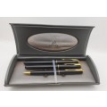 Pre-owned 3 Vintage Black and Gold Parker set - Fountain Pen Ink Tested,Rollerball &Pencil in Case