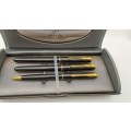 Pre-owned 3 Vintage Black and Gold Parker set - Fountain Pen Ink Tested,Rollerball &Pencil in Case
