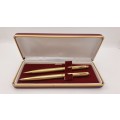 Vintage Gold Parker Ball Pen and Pencil set -U.S.A Engraved - in Metal Case