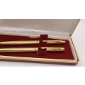 Vintage Gold Parker Ball Pen and Pencil set -U.S.A Engraved - in Metal Case