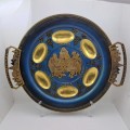 Vintage Enameled Brass Judaica Passover Cedar plate-Israel 368x320mm