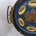 Vintage Enameled Brass Judaica Passover Cedar plate-Israel 368x320mm