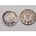 1932 and 1942  South Africa Silver .800 -6 Pence