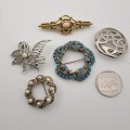 5 Vintage Brooches  - Pre-owned (The Pin Latch on the one is broken)