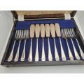 12 Piece Vintage  Rustless Nickel Silver Sheffield Boxed Fish Cutlery Set -6 Knives 6 Forks