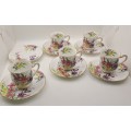 1950`s Royal Standard Garden Glory Demitasse 5 Cups ,6 Saucers (1 Cup chipped and 1 hairline Crack)