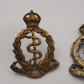1 WW2 South African Medical Corps and 1 WW1 Royal Army Medical Corps Cap Badges