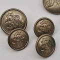 10 Un-identified  Vintage British Tunic Buttons -some are SA Railways