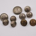 10 Un-identified  Vintage British Tunic Buttons -some are SA Railways