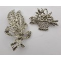 2 Vintage White metal Brooches  48x30mm  and 27x34mm