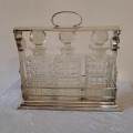 Antique Silver Plate Tantalus (3 Decanther set ) England -