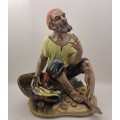 Large Vintage Sandizell Hoffner & Co. Figurine `Fisherman with Basket of Fish` made in W.Germany