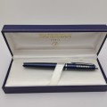 Blue and Crome Waterman Fountain pen (unused) in case with sleeve -Medium nib-Siemens Branded