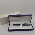 Blue and Crome Waterman Fountain pen (unused) in case with sleeve -Medium nib-Siemens Branded