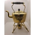 Vintage Victorian Solid Brass Kettle on Stand with Oil Burner