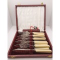 12 Pc Vintage DE MONTFORT Silver Plated Bone Handle Fish Cutlery set -Boxed -Sheffield England