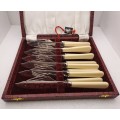 12 Pc Vintage DE MONTFORT Silver Plated Bone Handle Fish Cutlery set -Boxed -Sheffield England