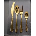 Unused 24 Pc Gold Plated Stainless Steel Cutlery set- Still In Box.