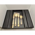 Unused 24 Pc Gold Plated Stainless Steel Cutlery set- Still In Box.
